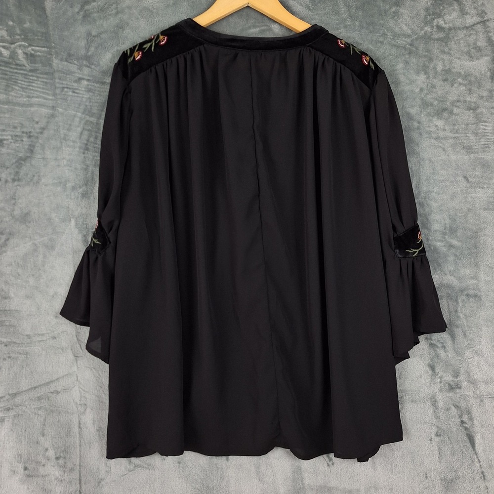 Womens Top 1X Black Velvet Floral Goth Fairy Grunge Whimsigoth Popover Tunic - Picture 8 of 9